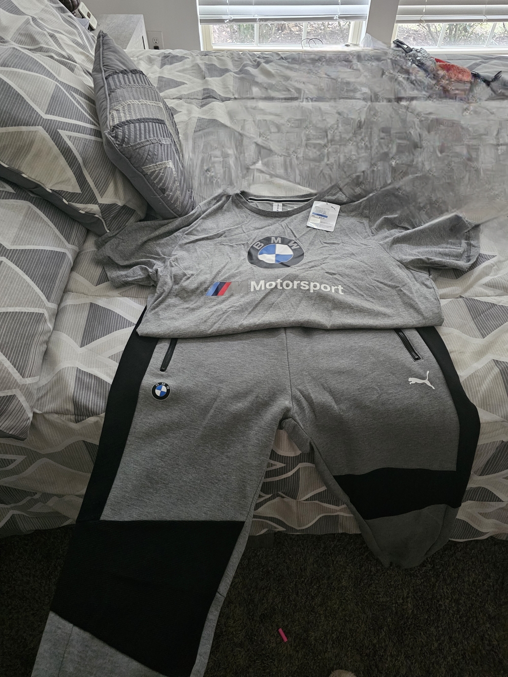 BMW Gray and Black Motorsport Tee and Joggers Set